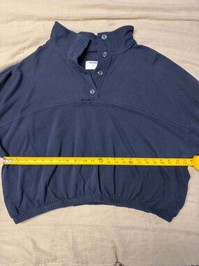 Old Navy Mixed Fabric Pullover XXL Navy Terry & Cotton Cropped Sweatshirt